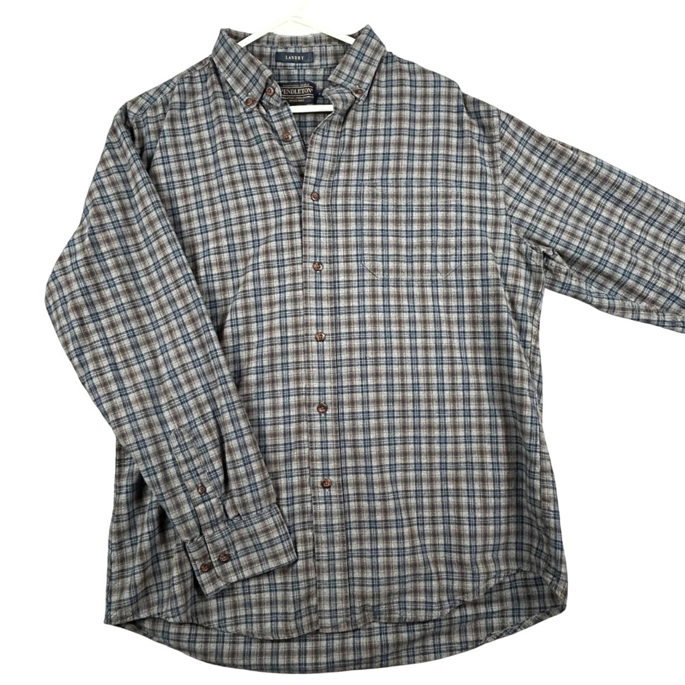Pendleton Landry Plaid Flannel Shirt Men's Large Cotton Wool Blend Long Sleeve
